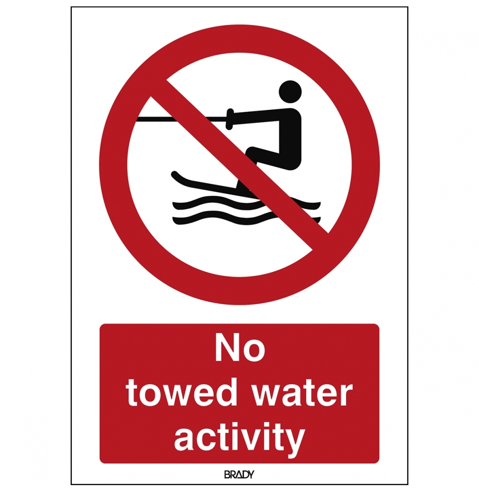 Znak bezpieczeństwa ISO – Zakaz holowania narciarzy wodnych, P/P058/EN476/PE-148X210-1