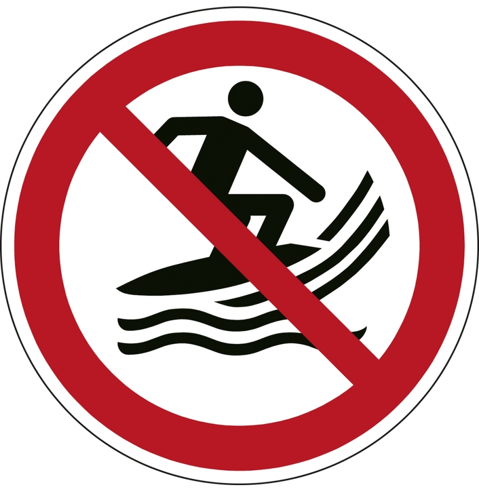 Znak bezpieczeństwa ISO – Zakaz używania desek do surfingu, P/P059/NT/PE-DIA100-1