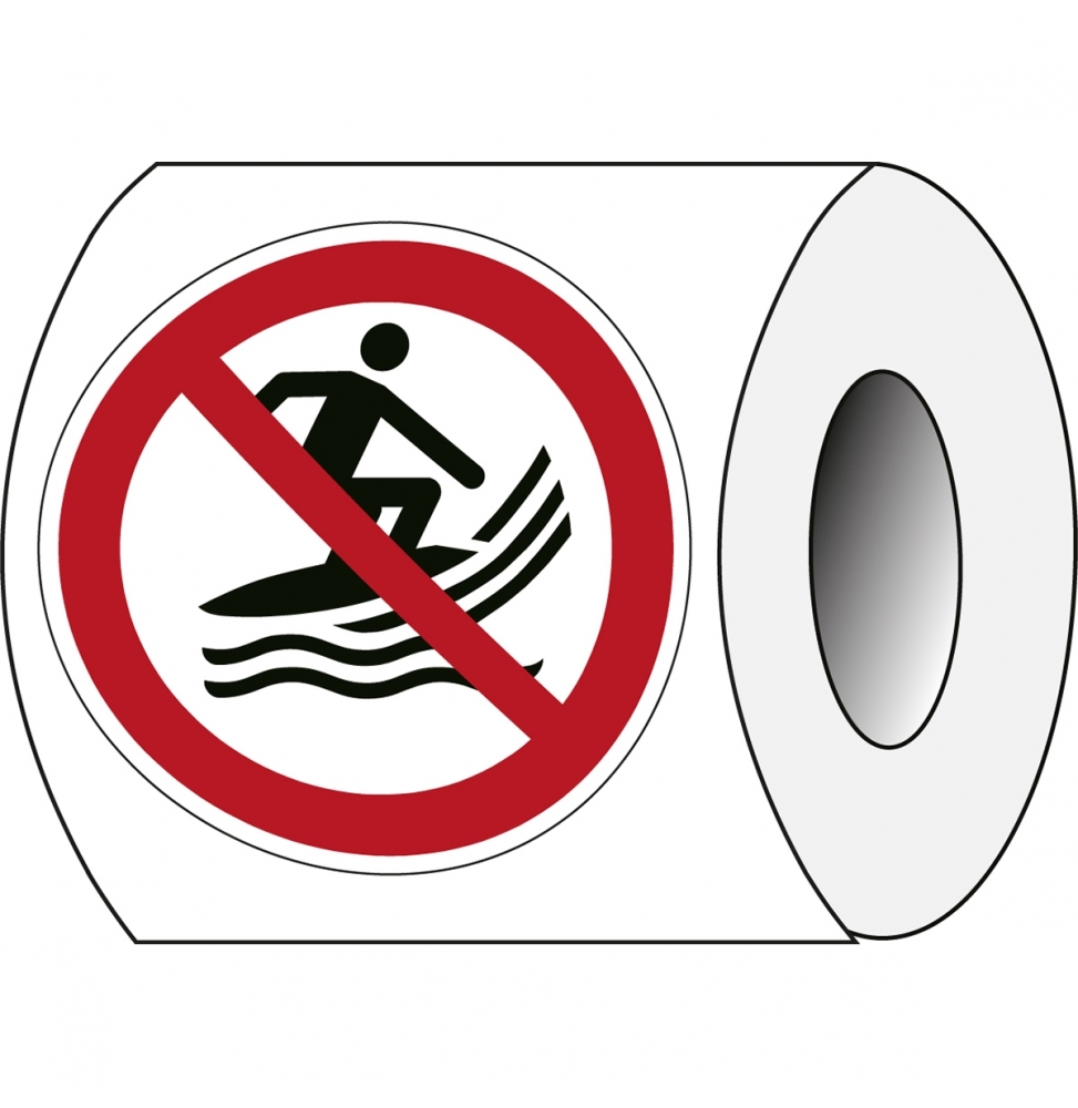 Znak bezpieczeństwa ISO – Zakaz używania desek do surfingu (250szt.), P/P059/NT/PE-DIA50-250