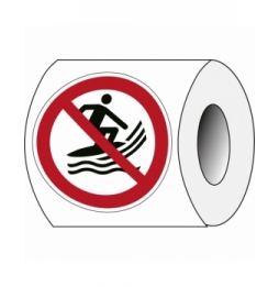 Znak bezpieczeństwa ISO – Zakaz używania desek do surfingu (250szt.), P/P059/NT/PE-DIA100-250