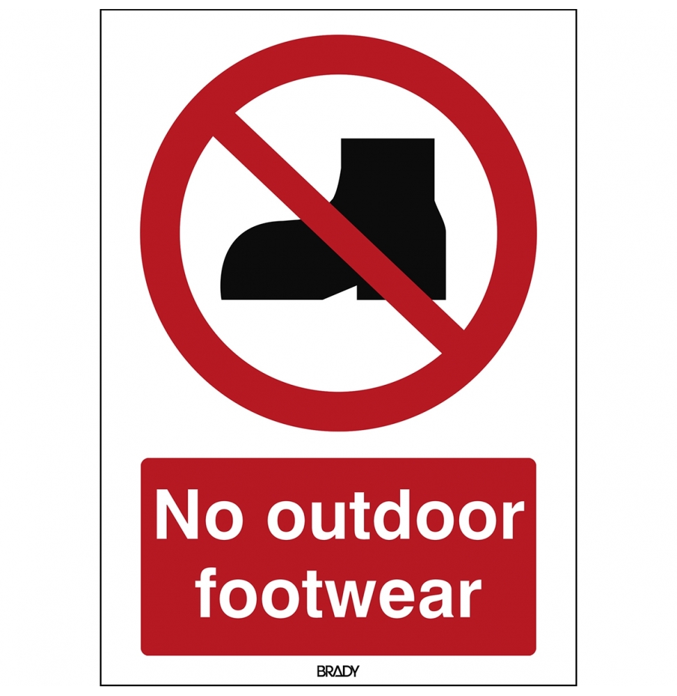 Znak bezpieczeństwa ISO – Zakaz używania obuwia do użytku zewnętrznego, P/P060/EN478/PE-297X420-1