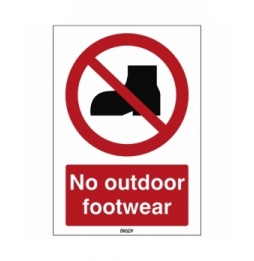 Znak bezpieczeństwa ISO – Zakaz używania obuwia do użytku zewnętrznego, P/P060/EN478/PP-148X210-1