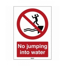 Znak bezpieczeństwa ISO – Zakaz wykonywania skoków do wody, P/P061/EN479/PE-148X210-1