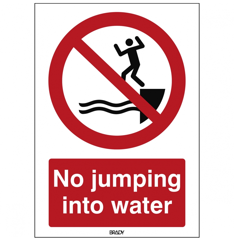 Znak bezpieczeństwa ISO – Zakaz wykonywania skoków do wody, P/P061/EN479/ALU-148X210-1