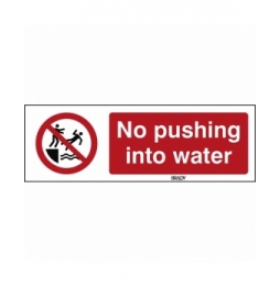 Znak bezpieczeństwa ISO – Zakaz spychania do wody, P/P062/EN480/PE-150X50-1