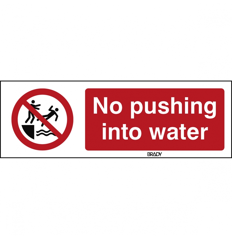 Znak bezpieczeństwa ISO – Zakaz spychania do wody, P/P062/EN480/PE-150X50-1