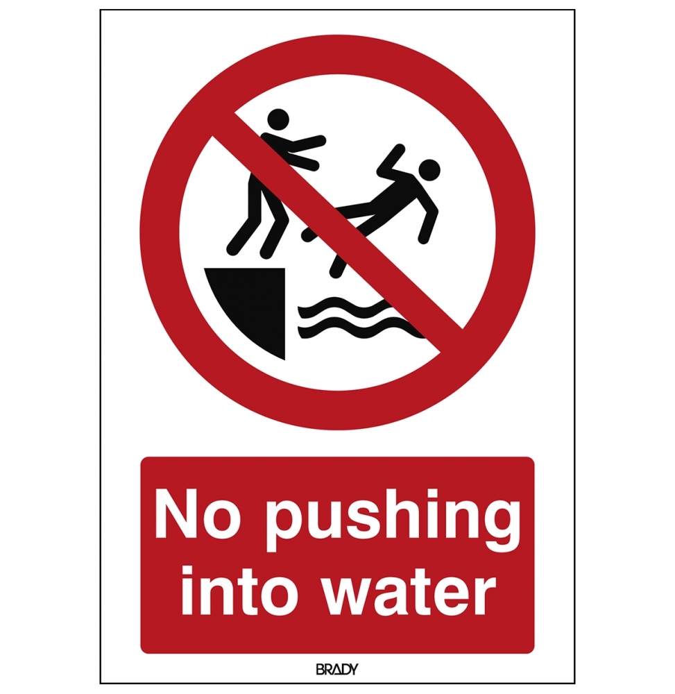 Znak bezpieczeństwa ISO – Zakaz spychania do wody, P/P062/EN480/PP-148X210-1