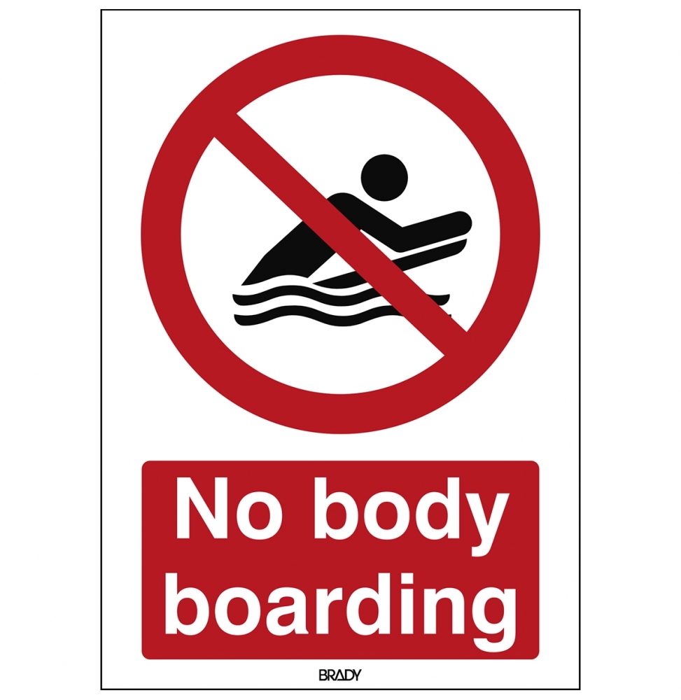 Znak bezpieczeństwa ISO – Zakaz surfowania w pozycji na brzuchu, P/P063/EN481/PP-148X210-1