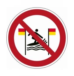 Znak bezpieczeństwa ISO – Zakaz surfowania między czerwonymi a żółtymi flagami, P/P064/NT/ALU-DIA315-1