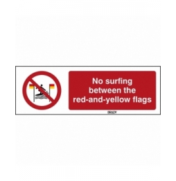 Znak bezpieczeństwa ISO – Zakaz surfowania między czerwonymi a żółtymi flagami, P/P064/EN482/ALU-450X150-1