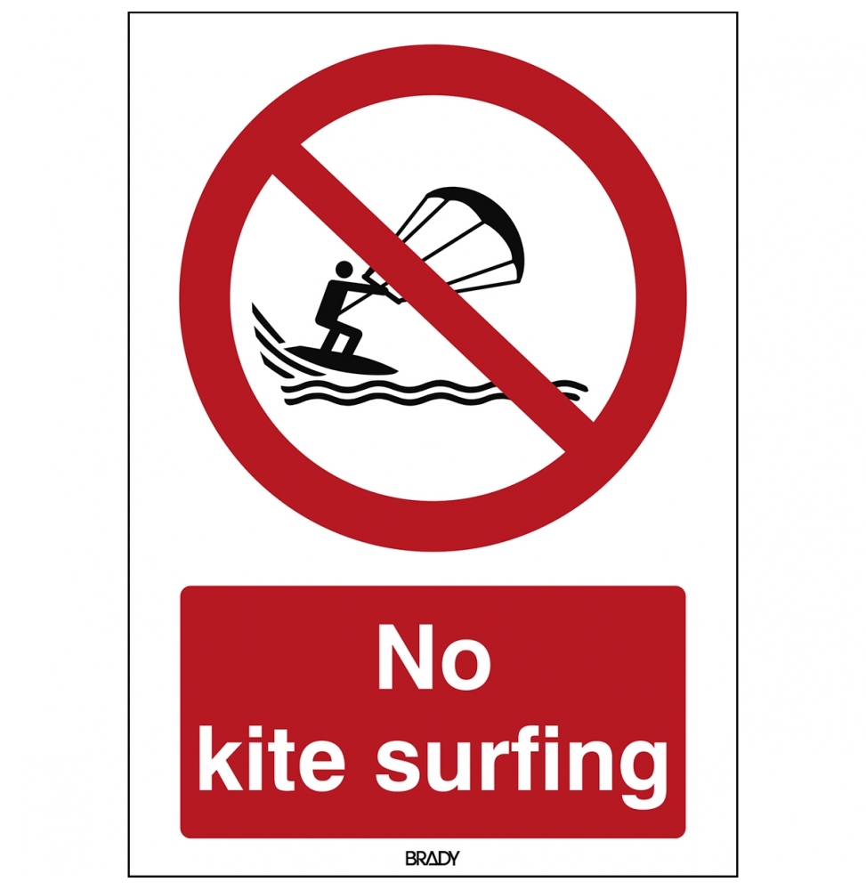 Znak bezpieczeństwa ISO – Zakaz uprawiania kitesurfingu, P/P065/EN483/PP-148X210-1