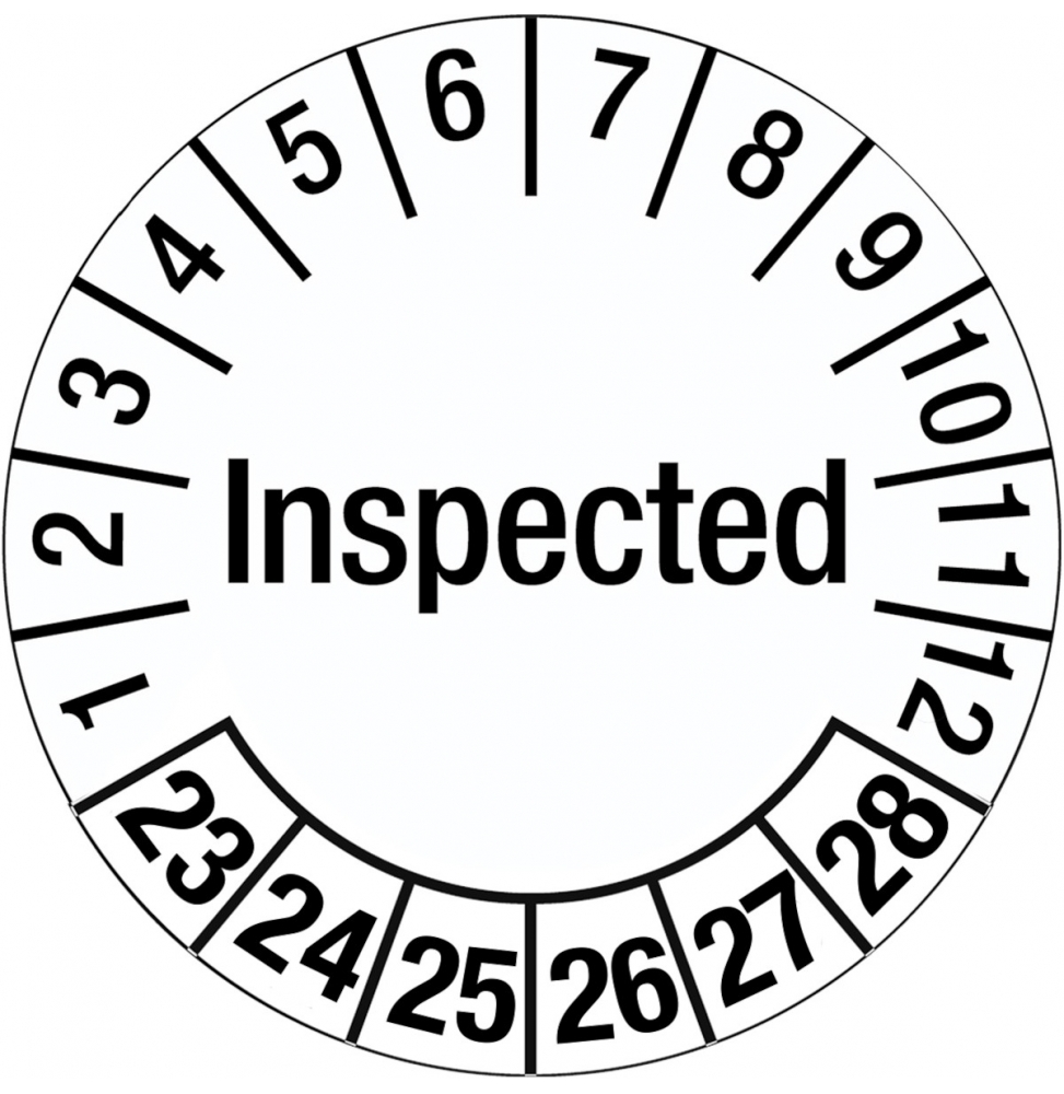 Etykieta daty inspekcji – Wykonano inspekcję (250szt.), DATE INSP LBLS INSPECTED DI 25MM B-500