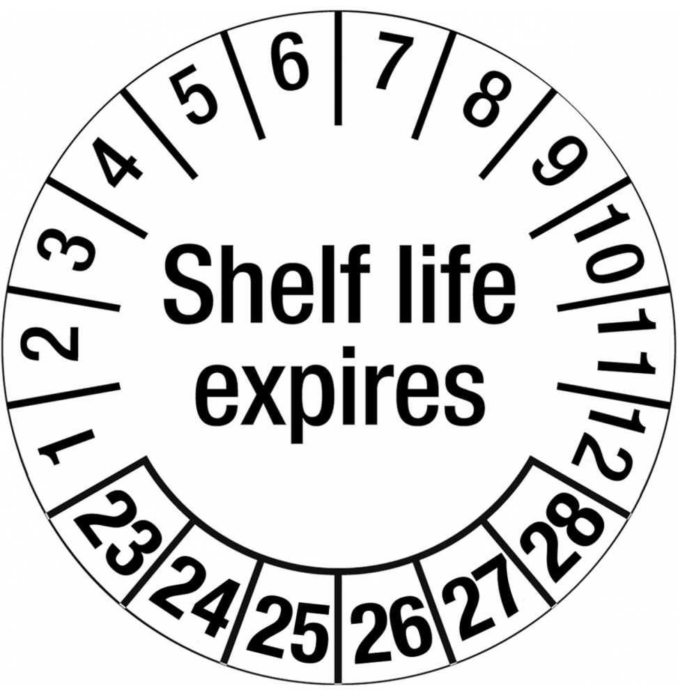 Etykieta daty inspekcji – Data ważności (250szt.), DATE INSP LBLS SHELF LIFE EX 25MM B-500
