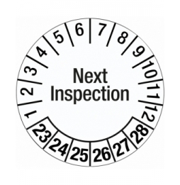 Etykieta daty inspekcji wskazująca manipulowanie – Następna inspekcja (15szt.), DATE INSP LABELS NEXT INSPEC DIA30 B-429