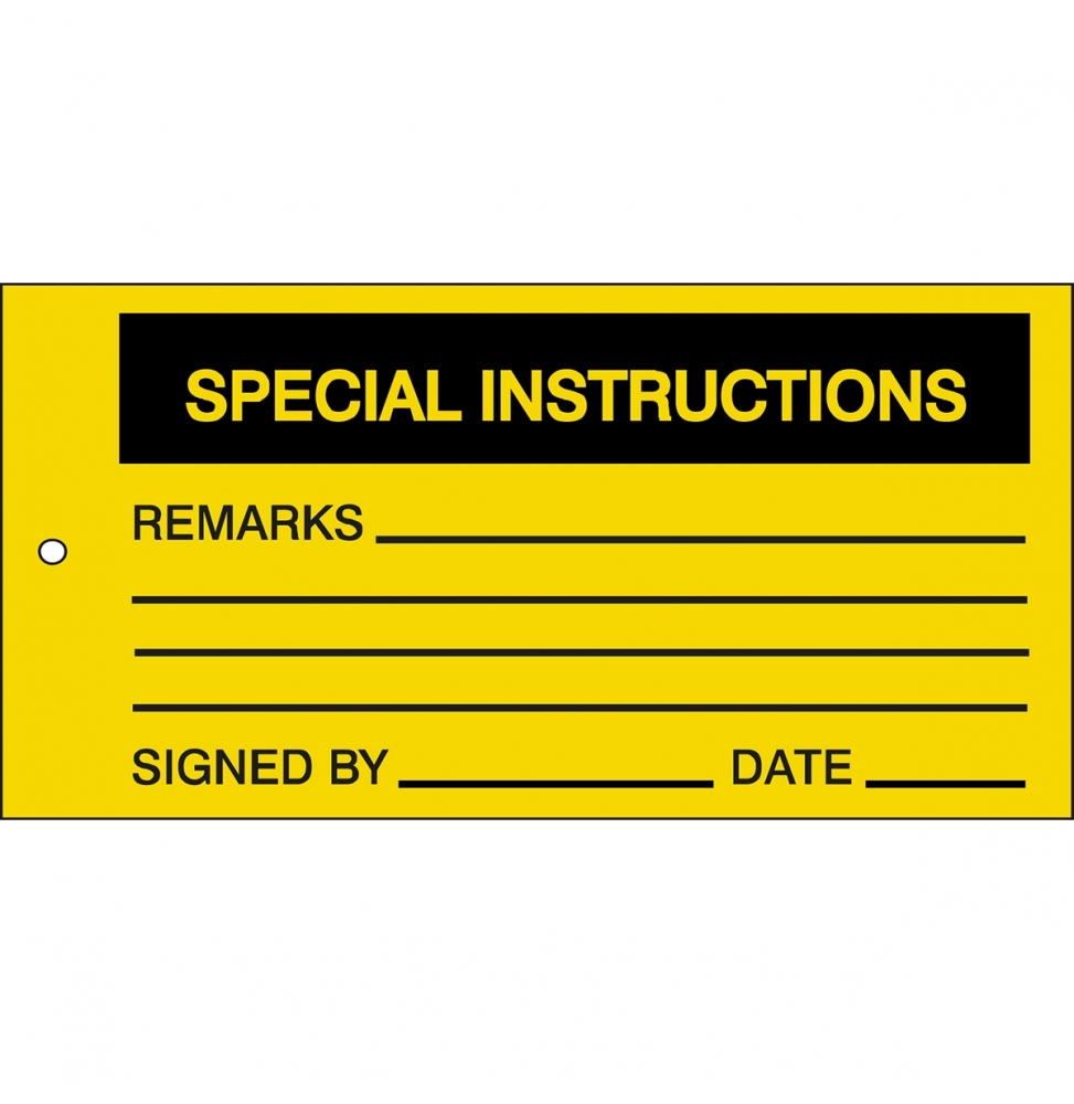 Zawieszki kontroli jakości i materiałów – Instrukcje specjalne (10szt.), TAG-E SPECIAL INSTRUCTION-75X150MM