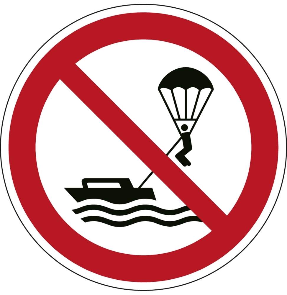 Znak bezpieczeństwa ISO – Zakaz uprawiania parasailingu, P/P066/NT/PE-DIA100-1