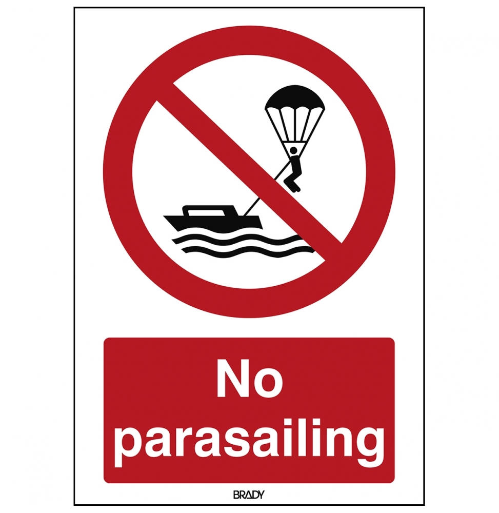 Znak bezpieczeństwa ISO – Zakaz uprawiania parasailingu, P/P066/EN484/PP-148X210-1