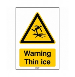 Znak bezpieczeństwa ISO – Ostrzeżenie przed cienkim lodem, W/W043/EN486/PE-297X420-1