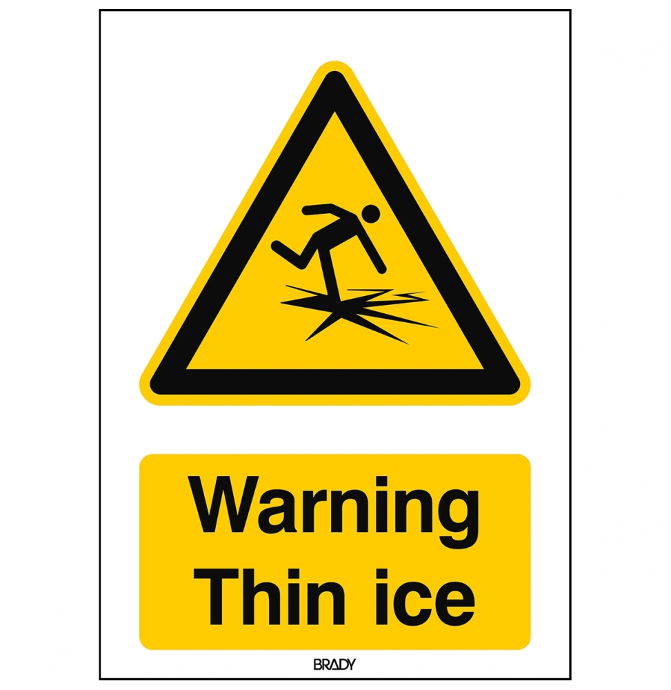 Znak bezpieczeństwa ISO – Ostrzeżenie przed cienkim lodem, W/W043/EN486/PE-297X420-1