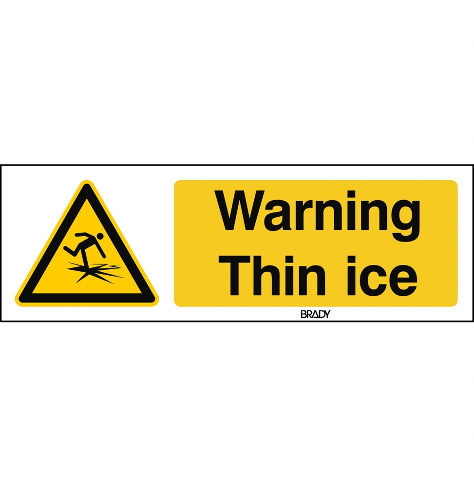 Znak bezpieczeństwa ISO – Ostrzeżenie przed cienkim lodem, W/W043/EN486/ALU-150X50-1