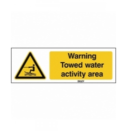 Znak bezpieczeństwa ISO – Ostrzeżenie przed strefą holowania narciarzy wodnych, W/W045/EN488/PE-297X105-1