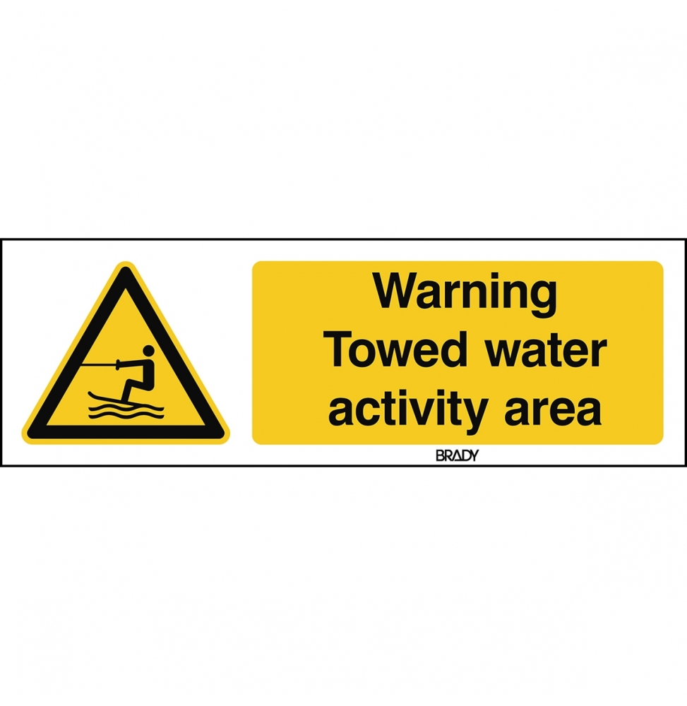 Znak bezpieczeństwa ISO – Ostrzeżenie przed strefą holowania narciarzy wodnych, W/W045/EN488/PP-150X50-1