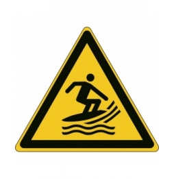 Znak bezpieczeństwa ISO – Ostrzeżenie przed surferami, W/W046/NT/PP-TRI100-1