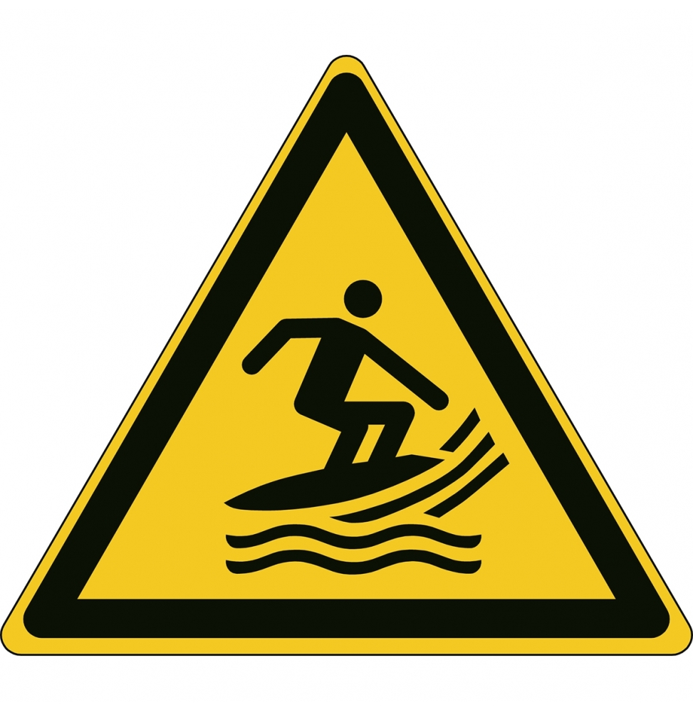 Znak bezpieczeństwa ISO – Ostrzeżenie przed surferami, W/W046/NT/PP-TRI100-1