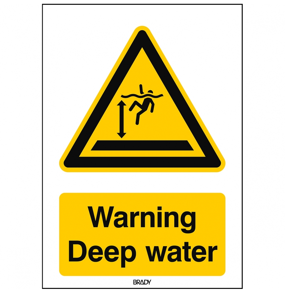 Znak bezpieczeństwa ISO – Ostrzeżenie przed głęboką wodą, W/W047/EN490/PE-297X420-1