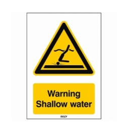 Znak bezpieczeństwa ISO – Ostrzeżenie przed płytką wodą, W/W048/EN491/PE-148X210-1