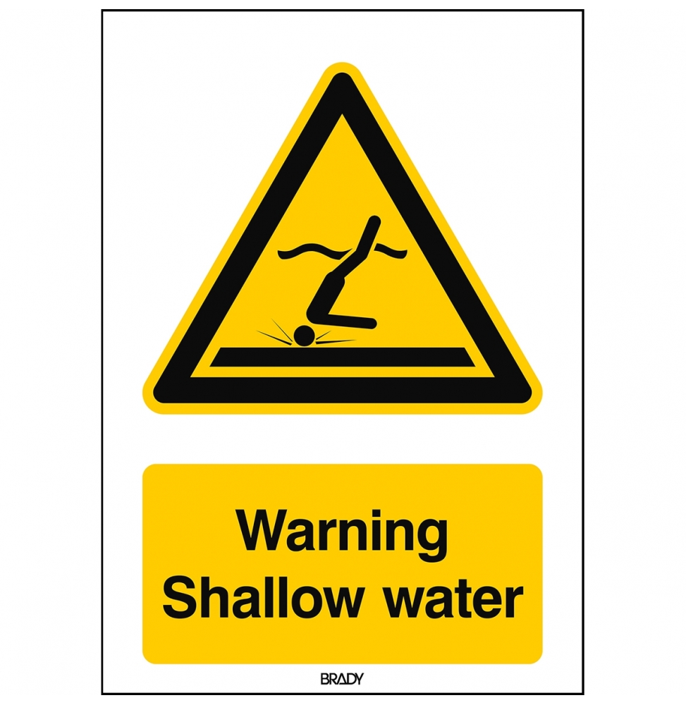 Znak bezpieczeństwa ISO – Ostrzeżenie przed płytką wodą, W/W048/EN491/PE-148X210-1