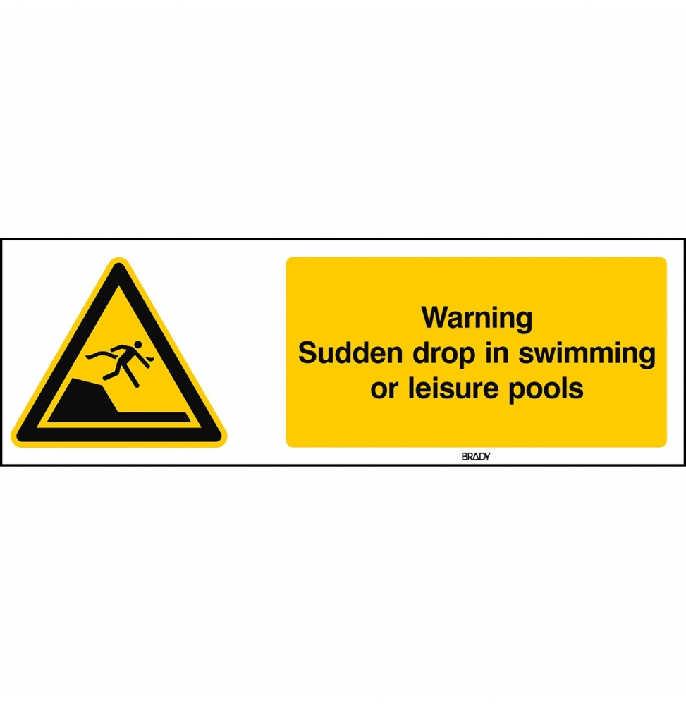 Znak bezpieczeństwa ISO – Ostrzeżenie przed nagłym uskokiem dna w basenach pł…, W/W050/EN493/PE-450X150-1