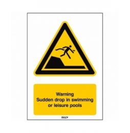 Znak bezpieczeństwa ISO – Ostrzeżenie przed nagłym uskokiem dna w basenach pł…, W/W050/EN493/PE-148X210-1