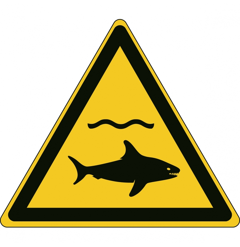 Znak bezpieczeństwa ISO – Ostrzeżenie przed rekinami (3szt.), W/W054/NT/PE-TRI100-3