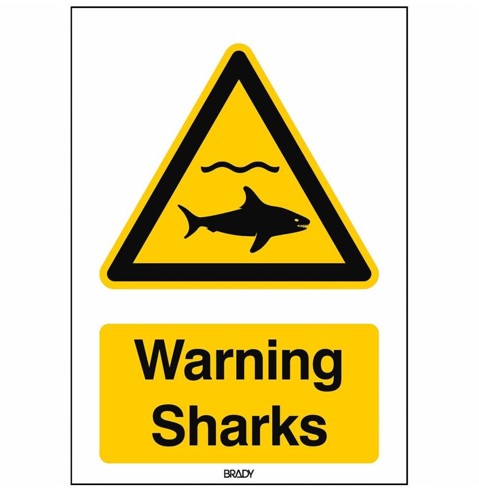 Znak bezpieczeństwa ISO – Ostrzeżenie przed rekinami, W/W054/EN497/ALU-148X210-1