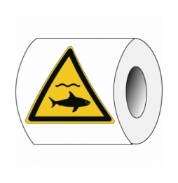 Znak bezpieczeństwa ISO – Ostrzeżenie przed rekinami (250szt.), W/W054/NT/PE-TRI100-250