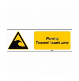 Znak bezpieczeństwa ISO – Ostrzeżenie przed strefą zagrożoną tsunami, W/W056/EN499/PE-150X50-1