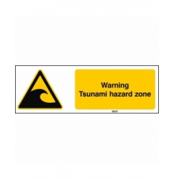 Znak bezpieczeństwa ISO – Ostrzeżenie przed strefą zagrożoną tsunami, W/W056/EN499/PE-600X200-1