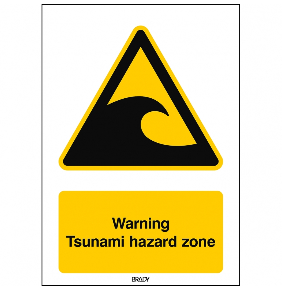 Znak bezpieczeństwa ISO – Ostrzeżenie przed strefą zagrożoną tsunami, W/W056/EN499/PE-148X210-1