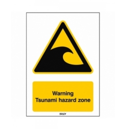 Znak bezpieczeństwa ISO – Ostrzeżenie przed strefą zagrożoną tsunami, W/W056/EN499/PE-297X420-1