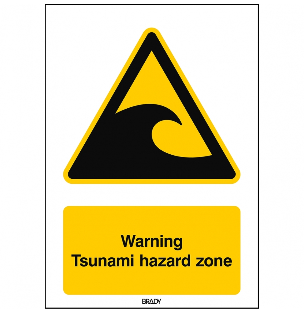 Znak bezpieczeństwa ISO – Ostrzeżenie przed strefą zagrożoną tsunami, W/W056/EN499/PE-297X420-1