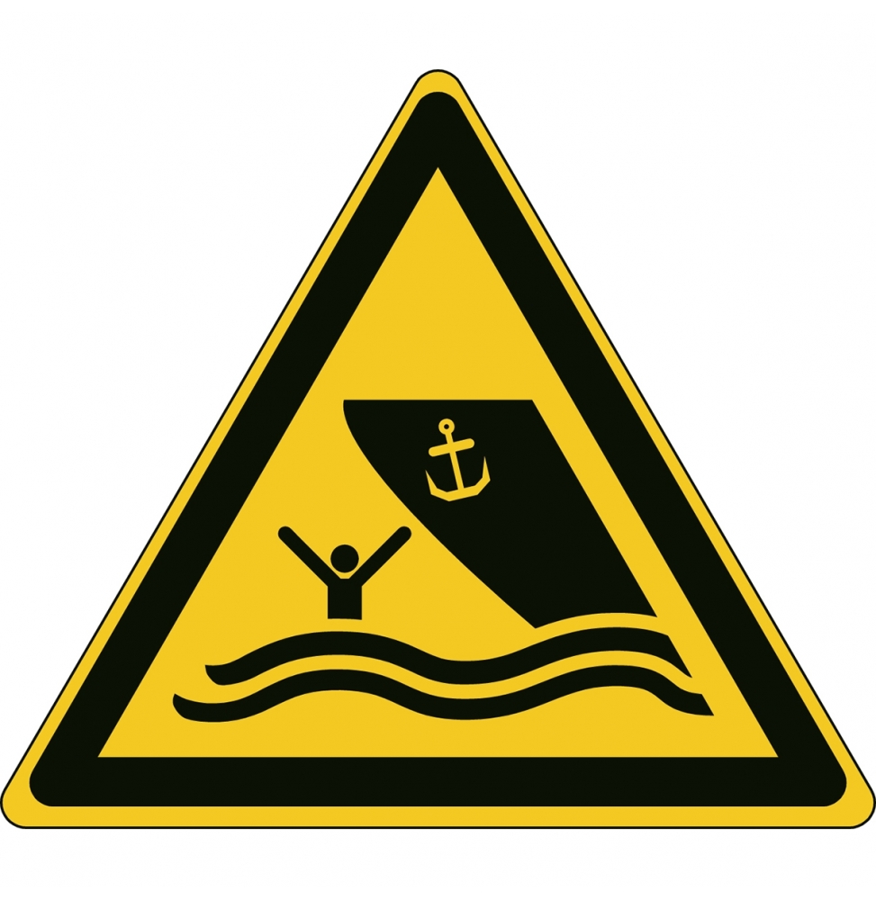 Znak bezpieczeństwa ISO – Ostrzeżenie przed torem wodnym (3szt.), W/W058/NT/PE-TRI100-3