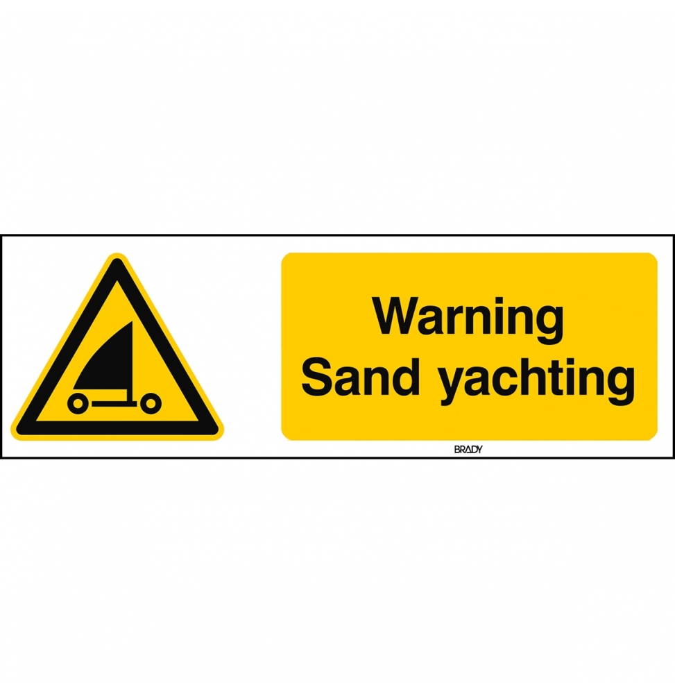 Znak bezpieczeństwa ISO – Ostrzeżenie przed żeglarstwem na piasku, W/W059/EN502/PE-600X200-1