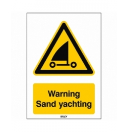 Znak bezpieczeństwa ISO – Ostrzeżenie przed żeglarstwem na piasku, W/W059/EN502/PE-148X210-1