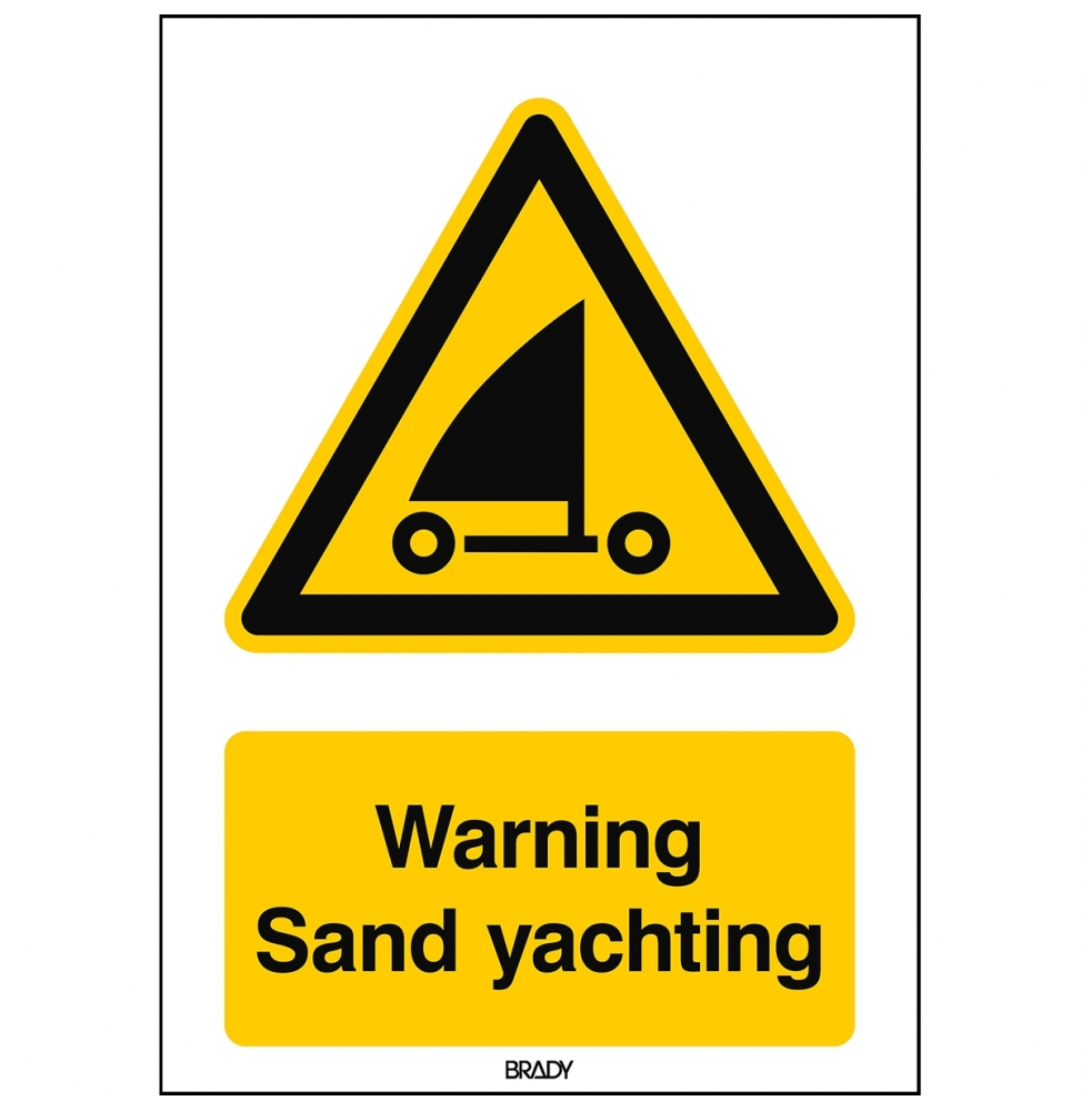 Znak bezpieczeństwa ISO – Ostrzeżenie przed żeglarstwem na piasku, W/W059/EN502/PE-148X210-1