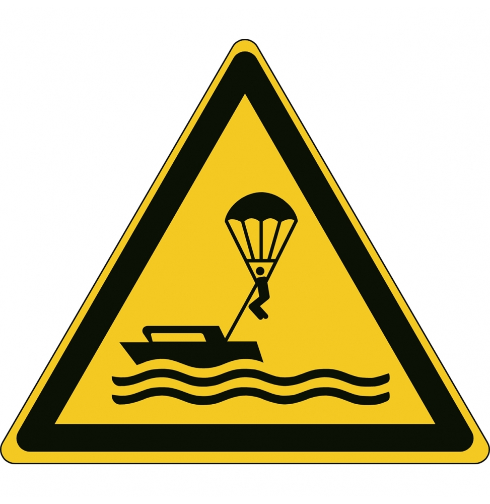 Znak bezpieczeństwa ISO – Ostrzeżenie przed parasailingiem, W/W063/NT/PE-TRI200-1