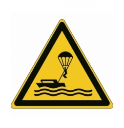 Znak bezpieczeństwa ISO – Ostrzeżenie przed parasailingiem, W/W063/NT/PP-TRI100-1
