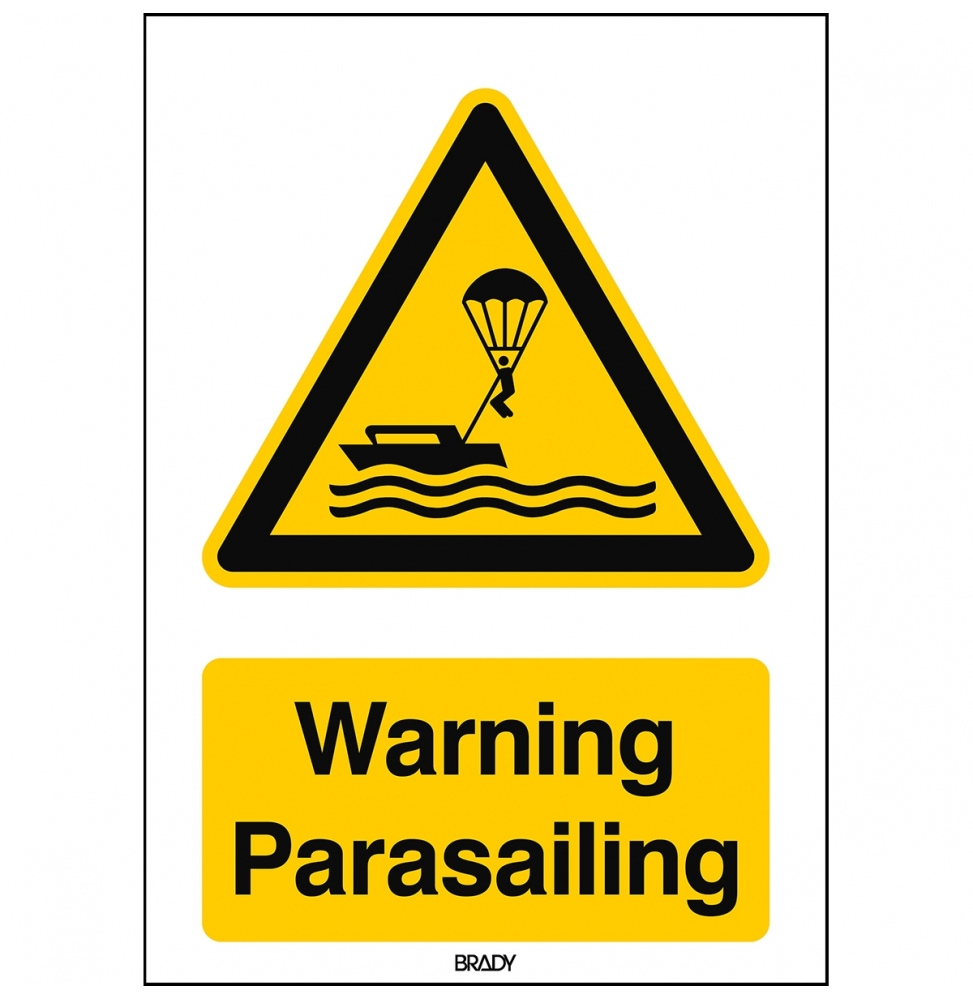 Znak bezpieczeństwa ISO – Ostrzeżenie przed parasailingiem, W/W063/EN506/PE-210X297-1