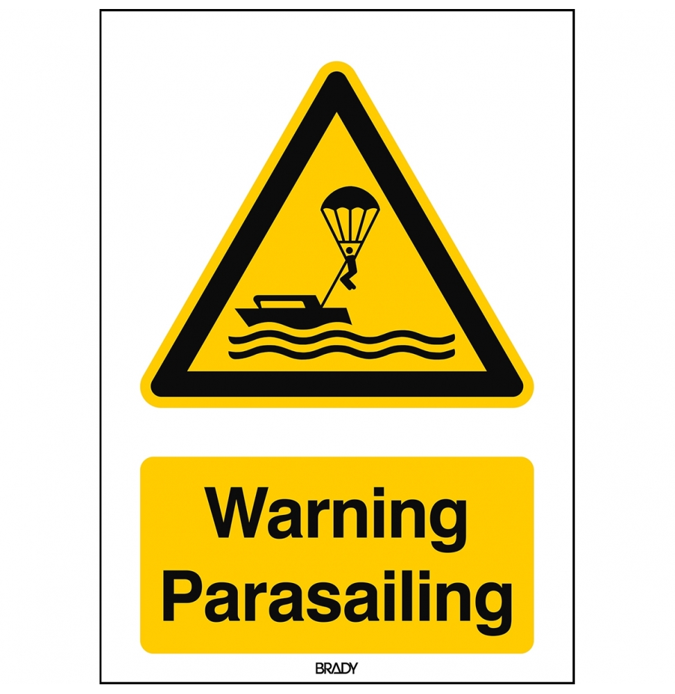 Znak bezpieczeństwa ISO – Ostrzeżenie przed parasailingiem, W/W063/EN506/ALU-148X210-1