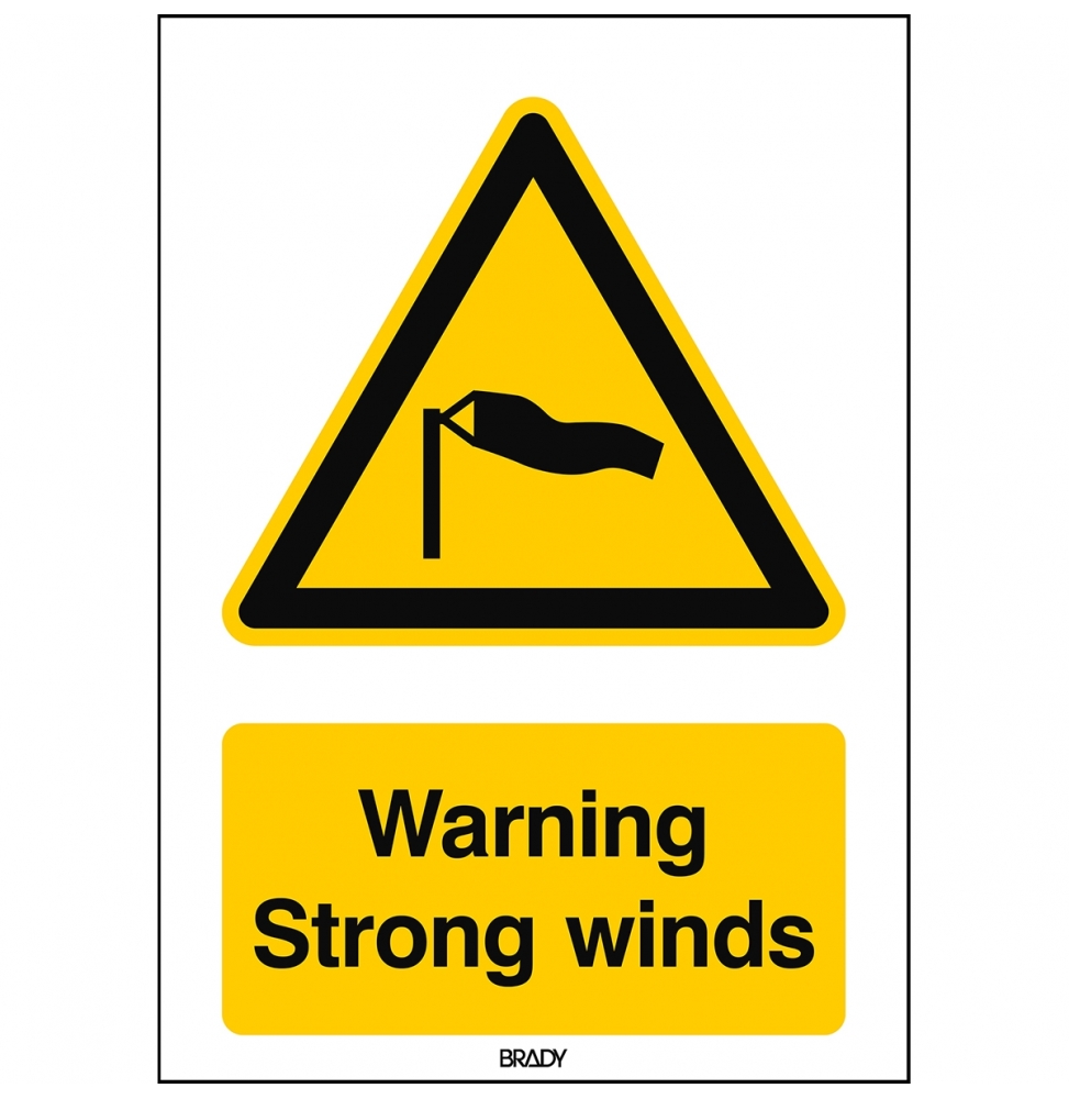 Znak bezpieczeństwa ISO – Ostrzeżenie przed silnymi wiatrami, W/W064/EN507/PE-148X210-1